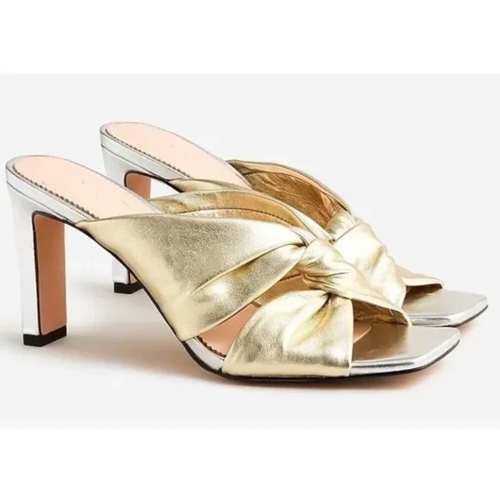 J. Crew Collection Gold and Silver Heeled sandals with Twisted knot Design